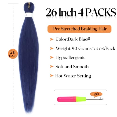 Dark Blue Pre-Stretched Braiding Hair - 26 Inch Boho Style