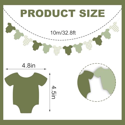Sage Green Baby Shower Garland Decorations - 18 pcs Paper Banner