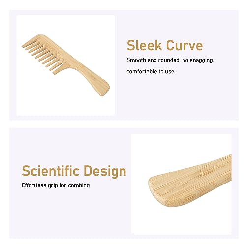 Dioche Bamboo Wide Tooth Comb for Women Men Kids, Anti Static Hair