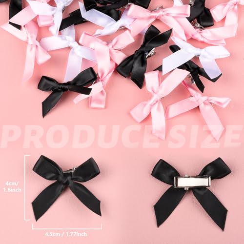 Teenitor 30pcs Satin Hair Bows Set - Pink, Black & White Clips