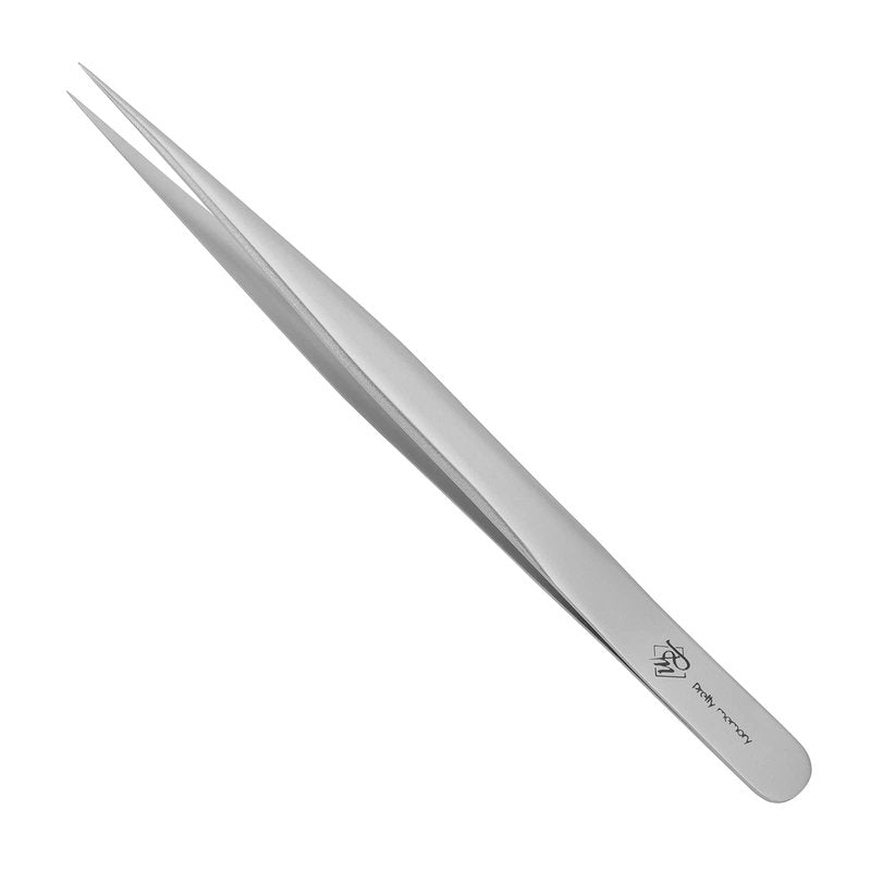 Pretty memory Pointed Tweezers for Eyelash Extensions, Stainless Steel Precision Straight Tip Lash tweezers for Isolation and Individual Lashes, Silver