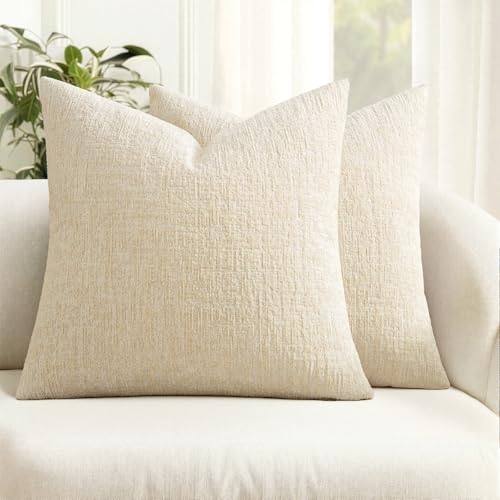 MIULEE Textured Chenille Pillow Covers 18x18 Beige - Set of 2