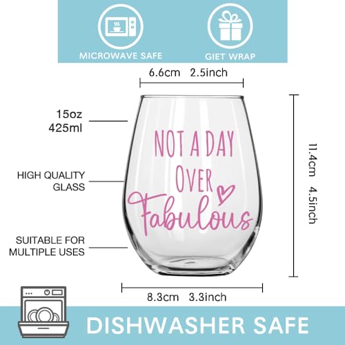 Funny Birthday Wine Glass for Women - Not A Day Over Fabulous