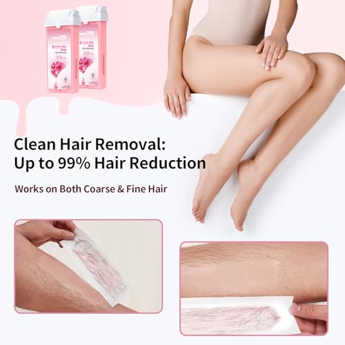 Pink Waxfans Roll On Wax Refill for Hair Removal - Honey Natural Easy Melting, 100% Gentle, 4 Pack