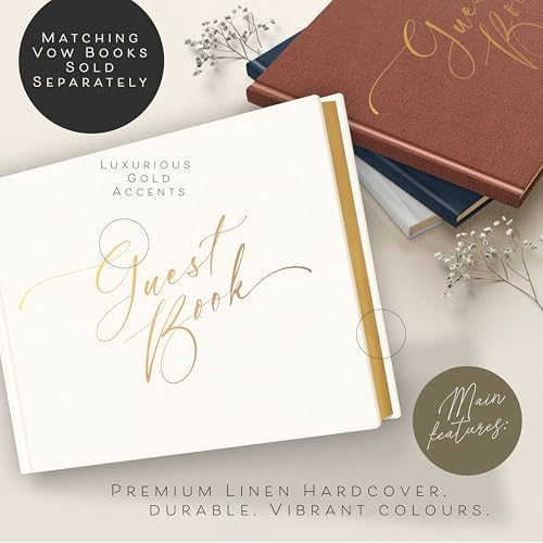 Elegant Linen Guest Book with Gold Foil - 100 Blank Pages for Weddings & Events