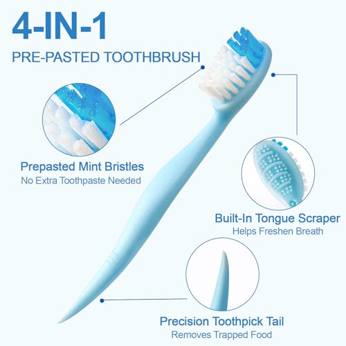 JOUGE Mint 4-in-1 Pre-Pasted Travel Toothbrush 40 Pack - No Water Needed