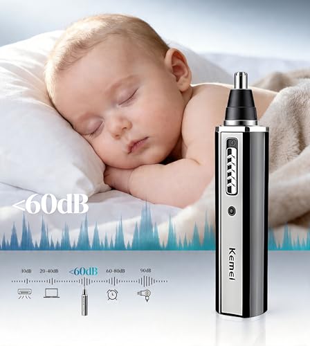 KEMEI 4-in-1 Nose Ear & Facial Hair Trimmer, USB Rechargeable, Painless & Detachable Heads