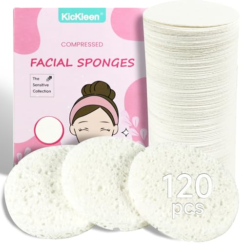 Kickleen 120-Count White Compressed Facial Sponges for Deep Cleansing
