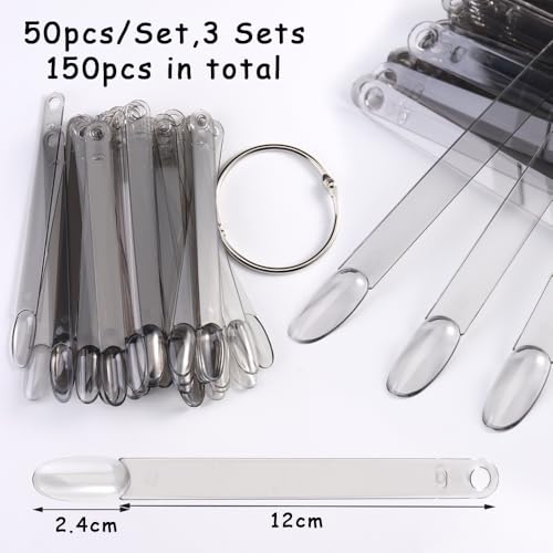 Transparent Black Oval 150 Pcs Nail Swatch Sticks with Ring for Nail Art & Display