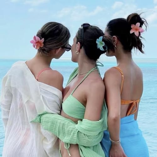 6 Pcs Hawaiian Plumeria Hair Claw Clips - Summer Accessories