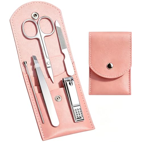HANTEKAS Professional 5-Piece Travel Manicure Set - Stainless Steel Grooming Kit