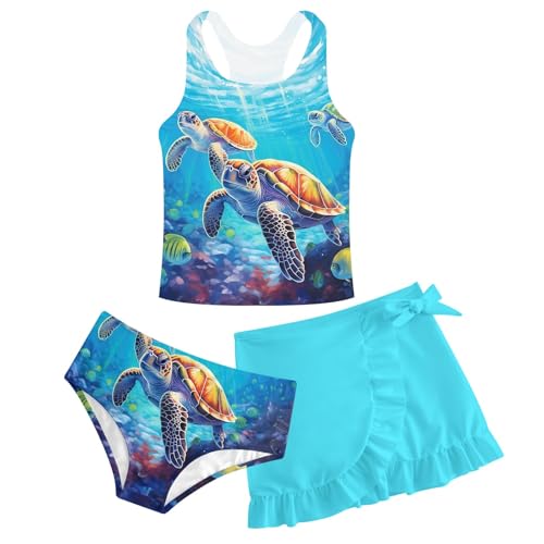 Cutemile Girls 3-Piece Tankini Swimsuit Set with Skirt (Ages 5-14)