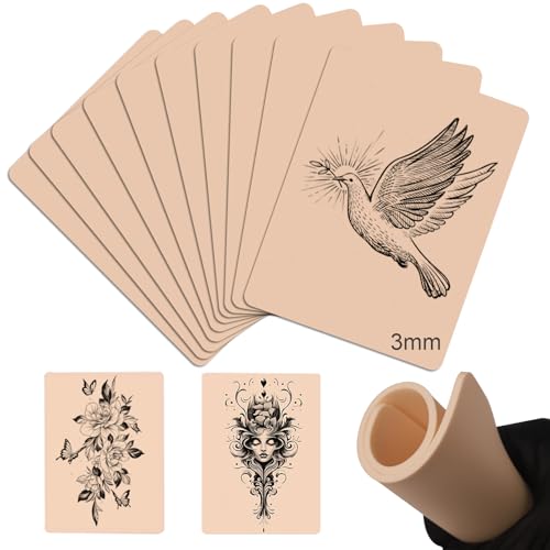 Anghie 10PCS Tattoo Practice Skin 7.4 x 5.6'' 3mm Thick Double-Sided Fake Skin for Artists & Beginners