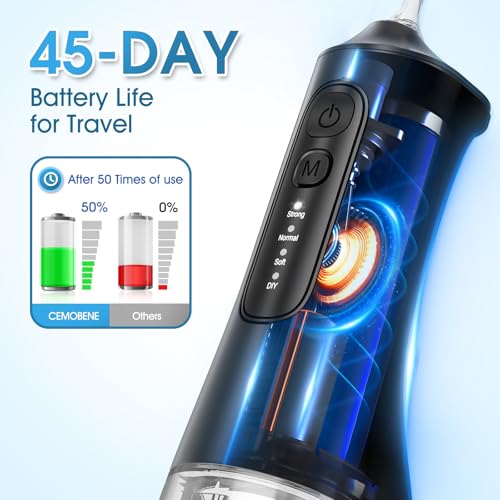 Cemobene Cordless Water Flosser, 300ML Portable Oral Irrigator with 6 Tips