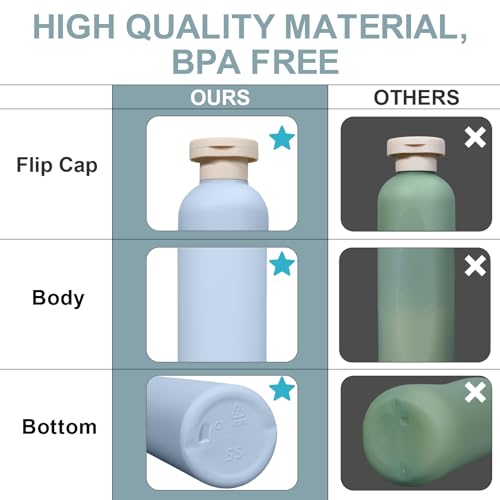 ASEVAT 13.5oz Blue Refillable Travel Shampoo & Conditioner Bottles - 4 Pack, Leak-Proof Flip Cap