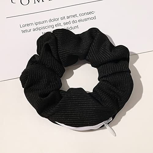 DINPREY Velvet Pocket Scrunchies with Hidden Zipper (4pcs, Stripe A) – Hair Ties + Stash Ponytail Holders
