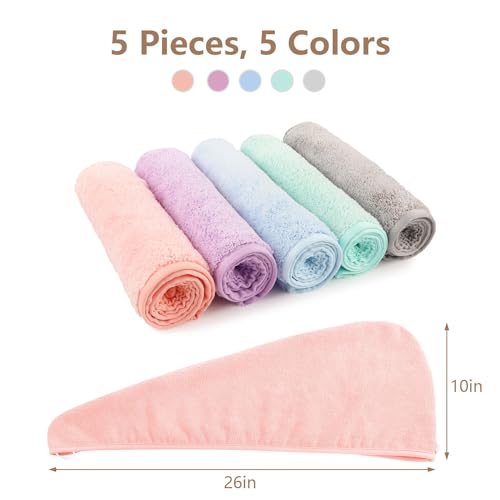 AIDEA Microfiber Hair Towel Wraps - 5 Pack Fast Drying for All Hair Types