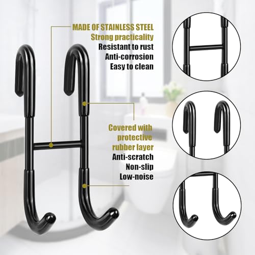 Rustproof Stainless Steel Shower Door Hooks for Towels - No-Drill Hangers (4 Pack, Black)
