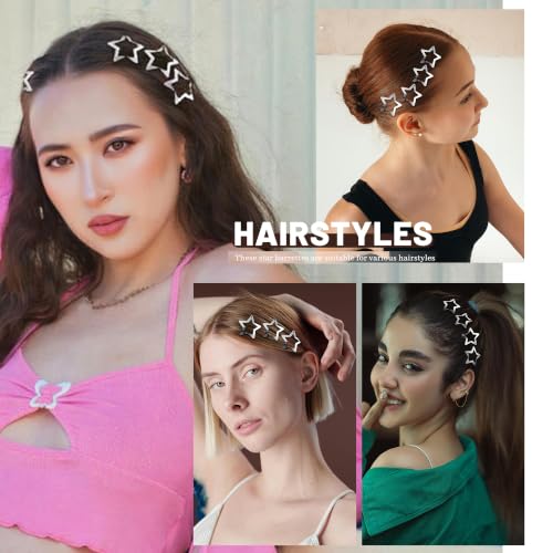 30 Pcs Y2K Metal Star Hair Clips - Non-Slip Snap Barrettes