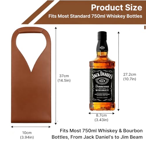 Crymfrynt PU Leather Wine Carrier Bag for Whiskey - Brown