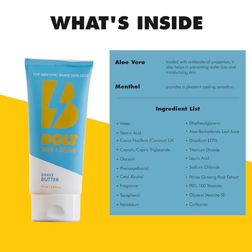 BOLT Skin + Shave Butter - Moisturizing Lubricating Shave Cream, 6 Fl Oz