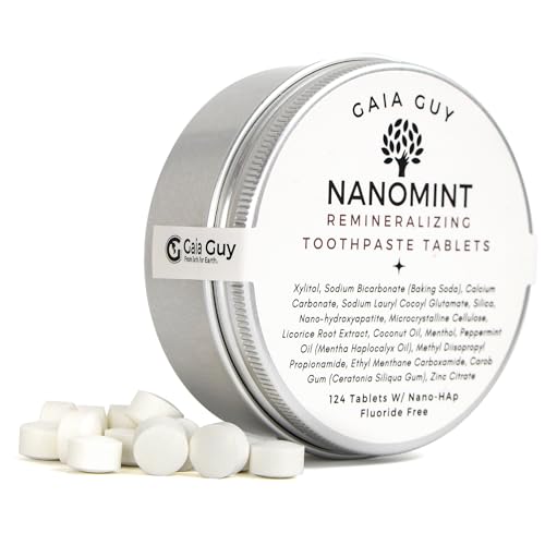 Gaia Guy NanoMint Fluoride-Free Toothpaste Tablets - Remineralize Enamel, Eco-Friendly Travel Mouthwash, 124 Tabs