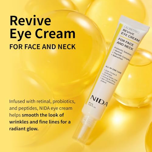 NIDA Revive Eye Cream For Face And Neck | Probiotics Lystate Solution, Retinal, Peptide Complex, Bakuchiol | Wrinkles, Fine Lines, Cell Turnover, Firm Skin Texture, Radiant Skin | 1.35 fl. oz., 40ml