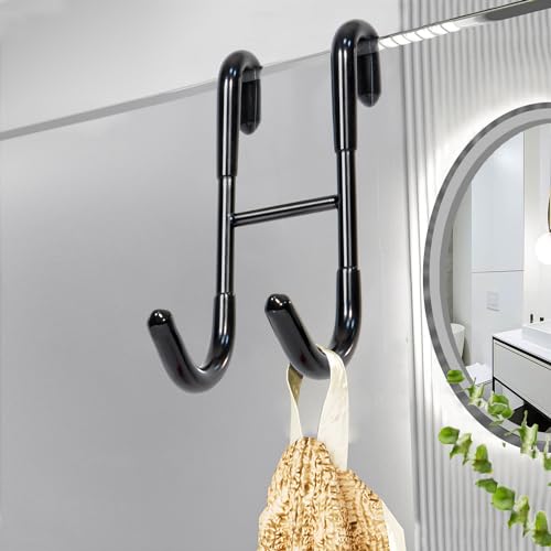 Rustproof Stainless Steel Shower Door Hooks for Towels - No-Drill Hangers (4 Pack, Black)
