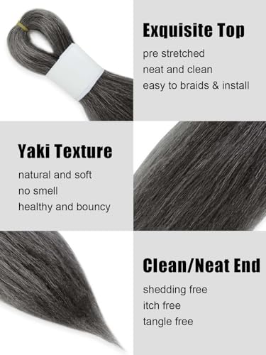 KAVSORAPI 12 Inch Pre-Stretched Braiding Hair - Salt & Pepper Synthetic Yaki
