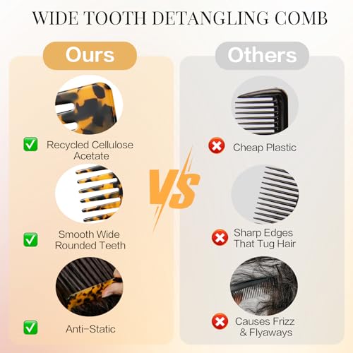 Auseibeely 2 Pack Large Wide Tooth Hair Comb with Initial K - Tortoise Cellulose Acetate, Detangler for Thick Curly Wet & Dry Hair