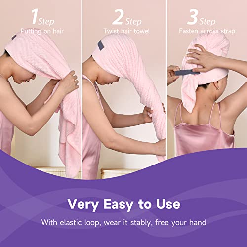 Umisleep Extra Large Pink Microfiber Hair Towel - Ultra Absorbent & Soft for Long Thick Hair