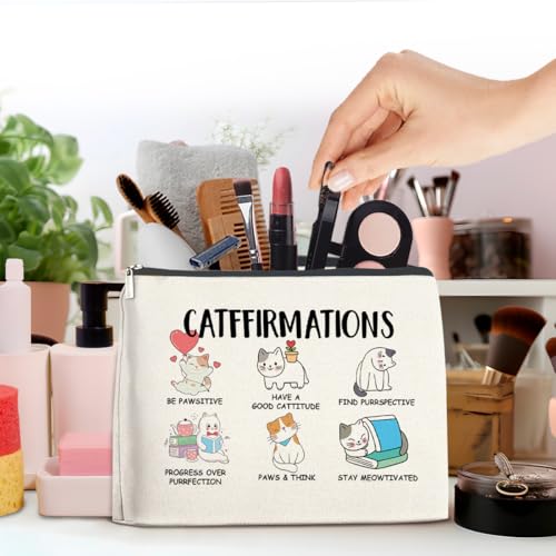 Cat Lovers Gifts Cosmetic Bag - Cat Lover Zipper Makeup Pouch 9.8x6.7 in, Jyunsoeng
