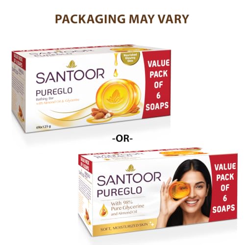 Santoor Glycerine PureGlo Soap 125g - Pack of 6 Bars