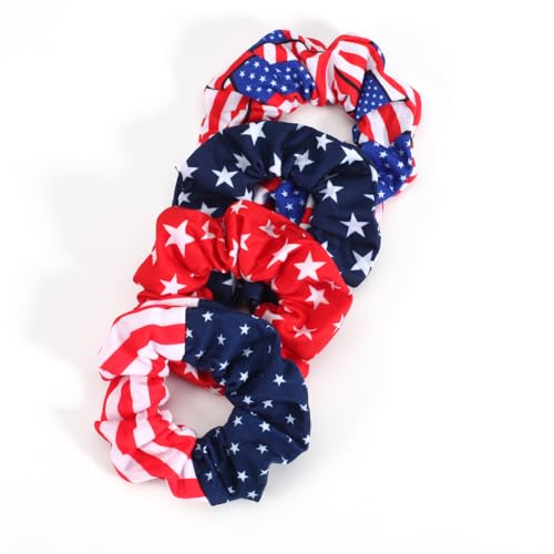 4Pcs American Flag Hair Scrunchies - Patriotic 4th of July Ties