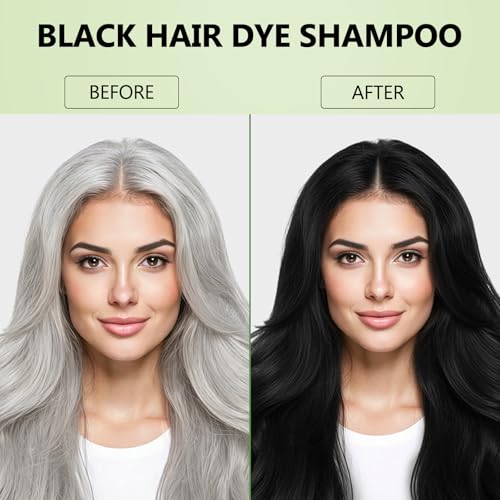Black Hair Dye Shampoo - 3 in 1 Semi-Permanent Color for Gray Coverage