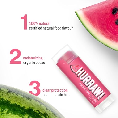 HURRAW! Watermelon Lip Balm 3-Pack - Organic, Vegan & Cruelty-Free