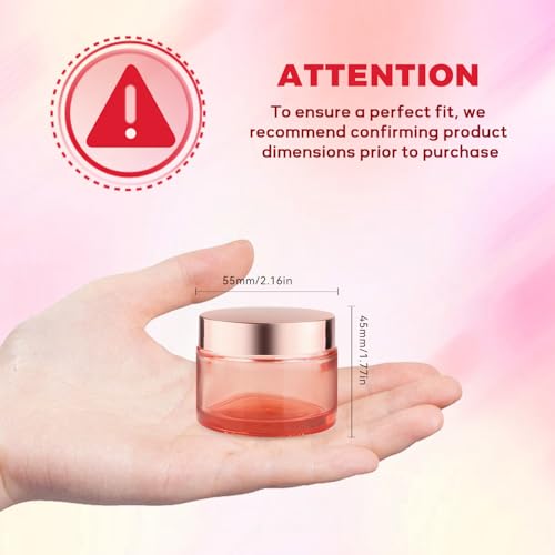 Pink Glass Cream Jar Set - 4 Refillable 50ml Cosmetic Containers with Rose Gold Lids