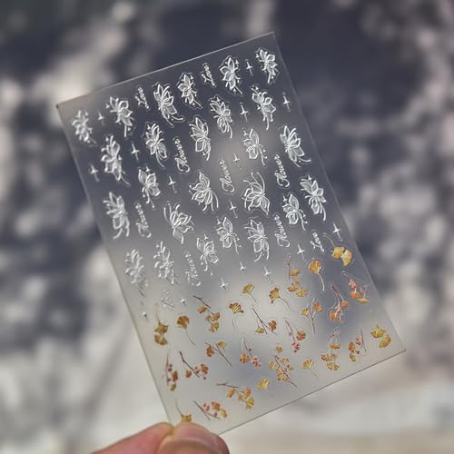 5D Floral Nail Stickers - Self-Adhesive Vintage Designs, 2 Sheets