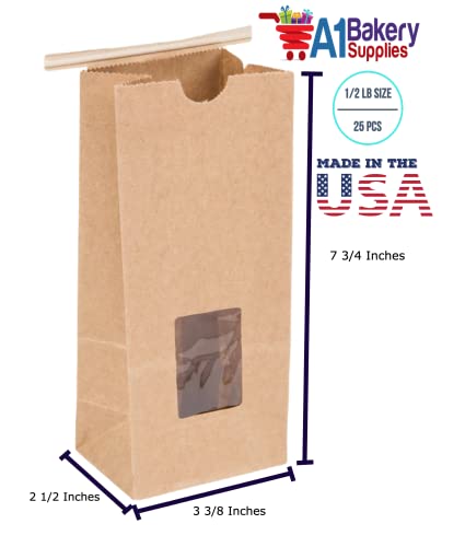 Customizable Brown Kraft Coffee Bags with Window - 25 Pack