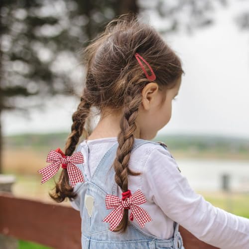 Handmade Red White Gingham Hair Bows - 2PCS Non-Slip Clips