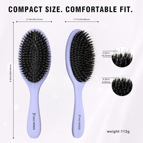 EAGLE FORTRESS Blue Boar Bristle Hair Brush for Fine Hair & Extensions