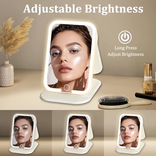 ZHUOTHAN Portable Rechargeable LED Travel Makeup Mirror with 3-Color Light