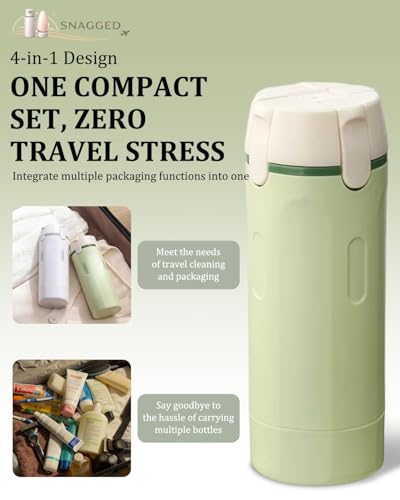 SNAGGED 4-in-1 Travel Toiletry Dispenser - Leak-Proof Refillable Bottles