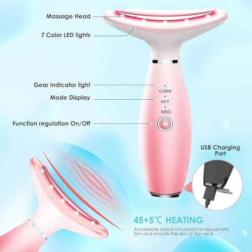 TLINNA 7-Color LED Face Massager with Thermal & Vibration for Wrinkles, Double Chin