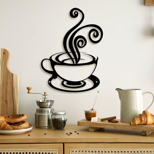 Oubasa Metal Coffee Cup Wall Decor - Minimalist Black Art for Home & Cafe