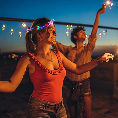 7 Pcs LED Flower Crown Headbands for Women - Glowing Floral Wreaths for Wedding & Party