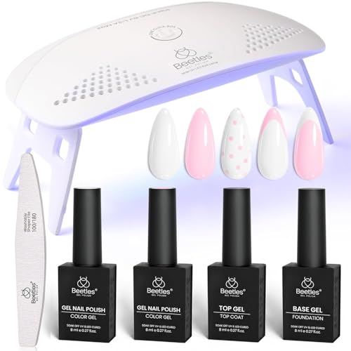 Beetles Gel Nail Polish Kit - 6 Pcs White & Pink with UV Light