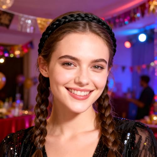 Beaupretty Black Braided Headband for Women - Elastic Stretch Hair Accessory