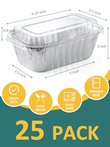 NEEBAKE 25 Pack Mini Disposable Aluminum Loaf Pans with Lids