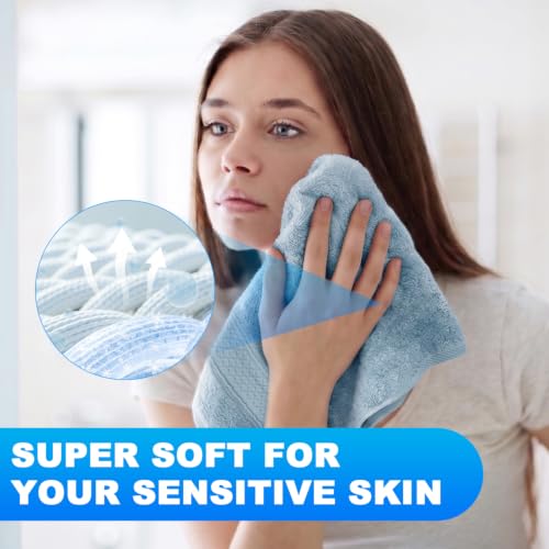 Sky Blue Cotton Washcloths Set - 6-Pack, 13x13 Inch